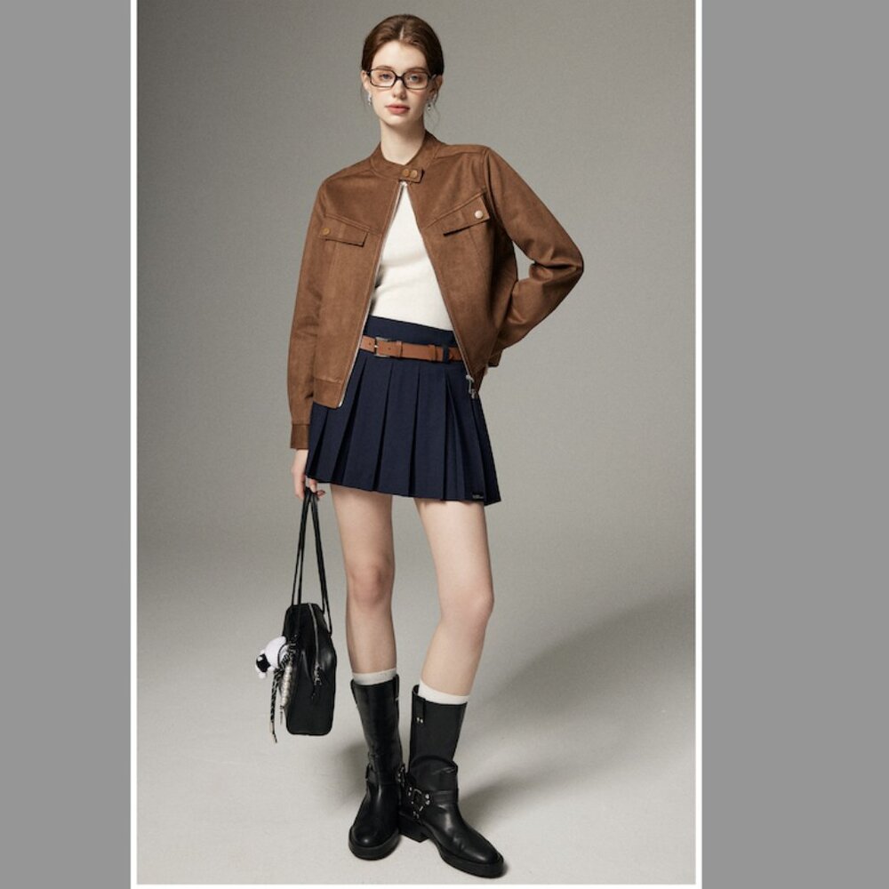 Brown Preppy Faux Suede Short Jacket